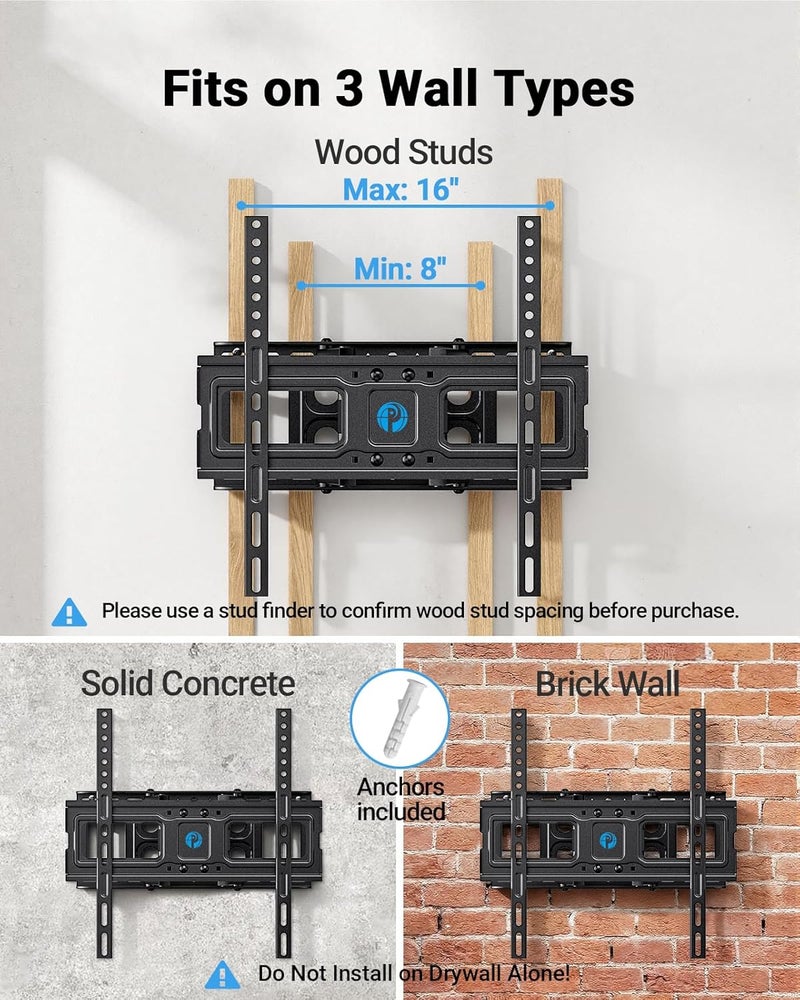 Pipishell TV Wall Mount for 26-74 inch LED LCD OLED 4K TVs up to 99lbs, Full Motion TV Mount Bracket Articulating Swivel Extension Tilting Leveling Max VESA 400x400mm, Fits 12/16 Inch Wood Studs - Image 4